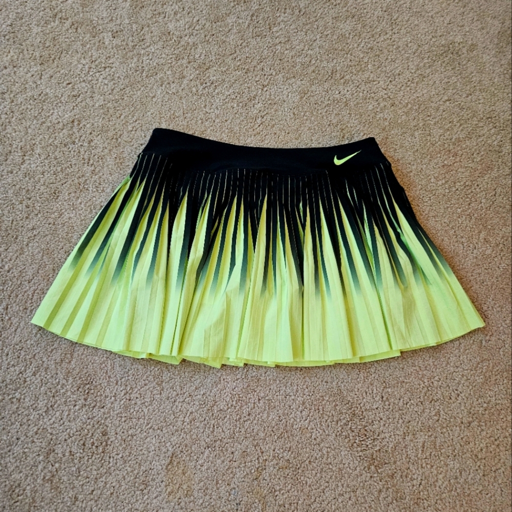 Nike Black and Neon Yellow Pleated Skater Tennis Skirt L